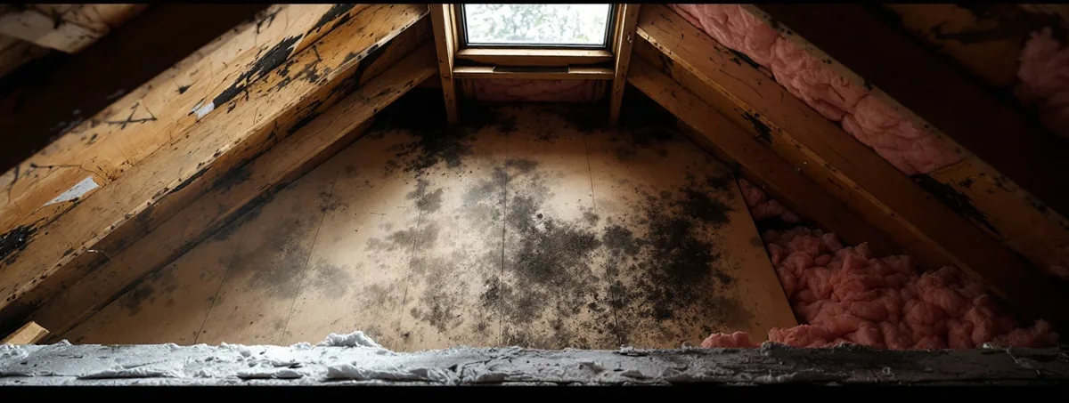 Mold staining on attic roof sheathing