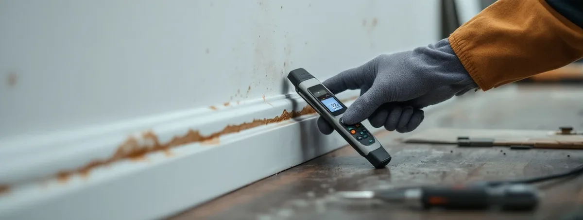 Moisture meter reading elevated damp in drywall